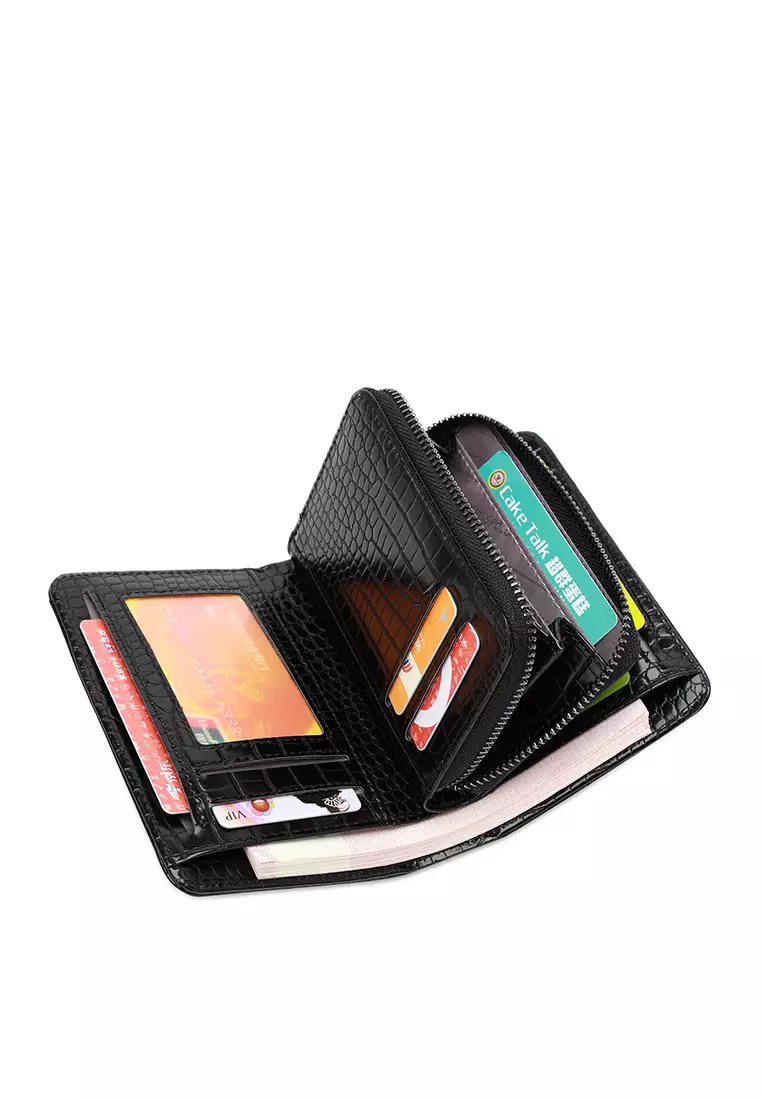 Women's Croc Wallet with Coin Compartment (Dompet Pendek Wanita) - Hitam