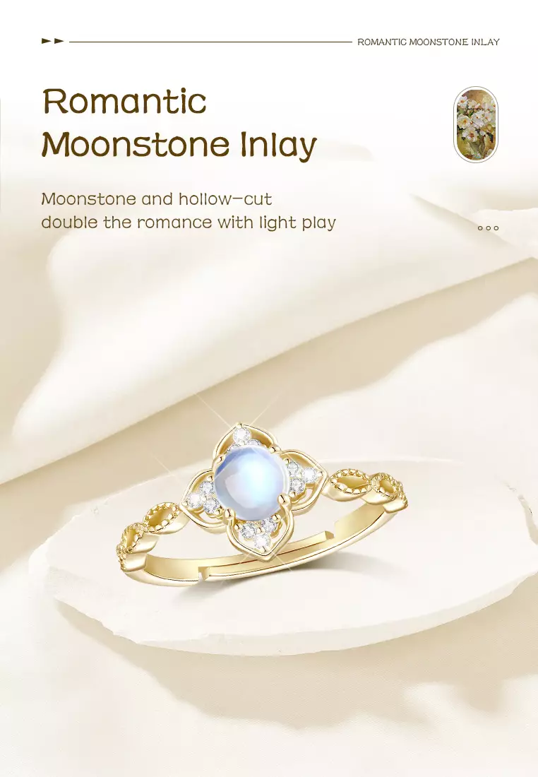 Cincin Wanita Original Elegant Titanium Moonstone Style Korea Perhiasan Cincin Cewek Rings white color