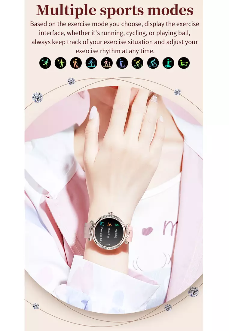 SmartWatch Wanita CF32 Luxury Berlian Layar Terang 1.27'' HD Bluetooth Call Jam Pintar pink dengan gelang gratis