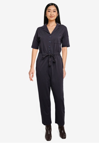 Springfield grey Organic Cotton Lapel Collar Jumpsuit 639AFAAFED0E67GS_1