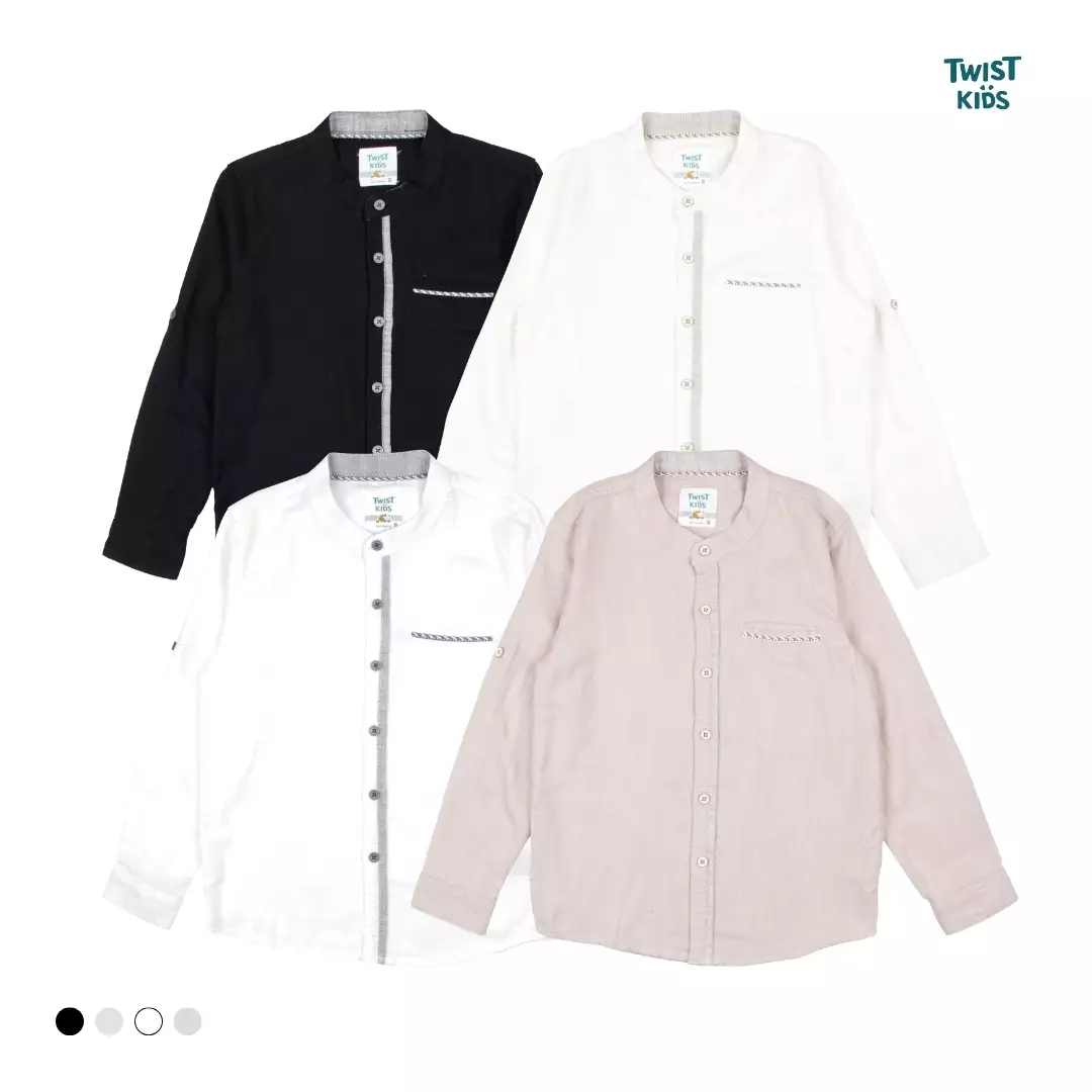 Twist Kids [Official Store] - Zaki C, Baju Lebaran Anak Laki-Laki 2025, Baju Muslim/Koko/Kaftan Polos Lengan Panjang Anak Laki-Laki (usia 4-14 tahun) Warna Putih (White)