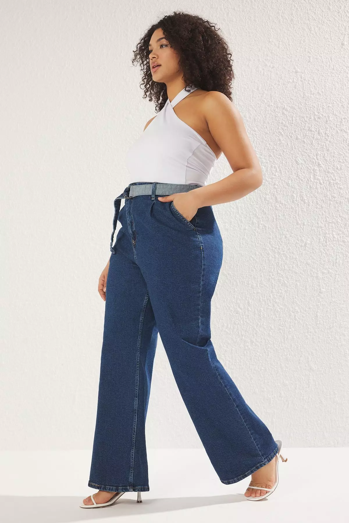 Plus Size Belted Jeans