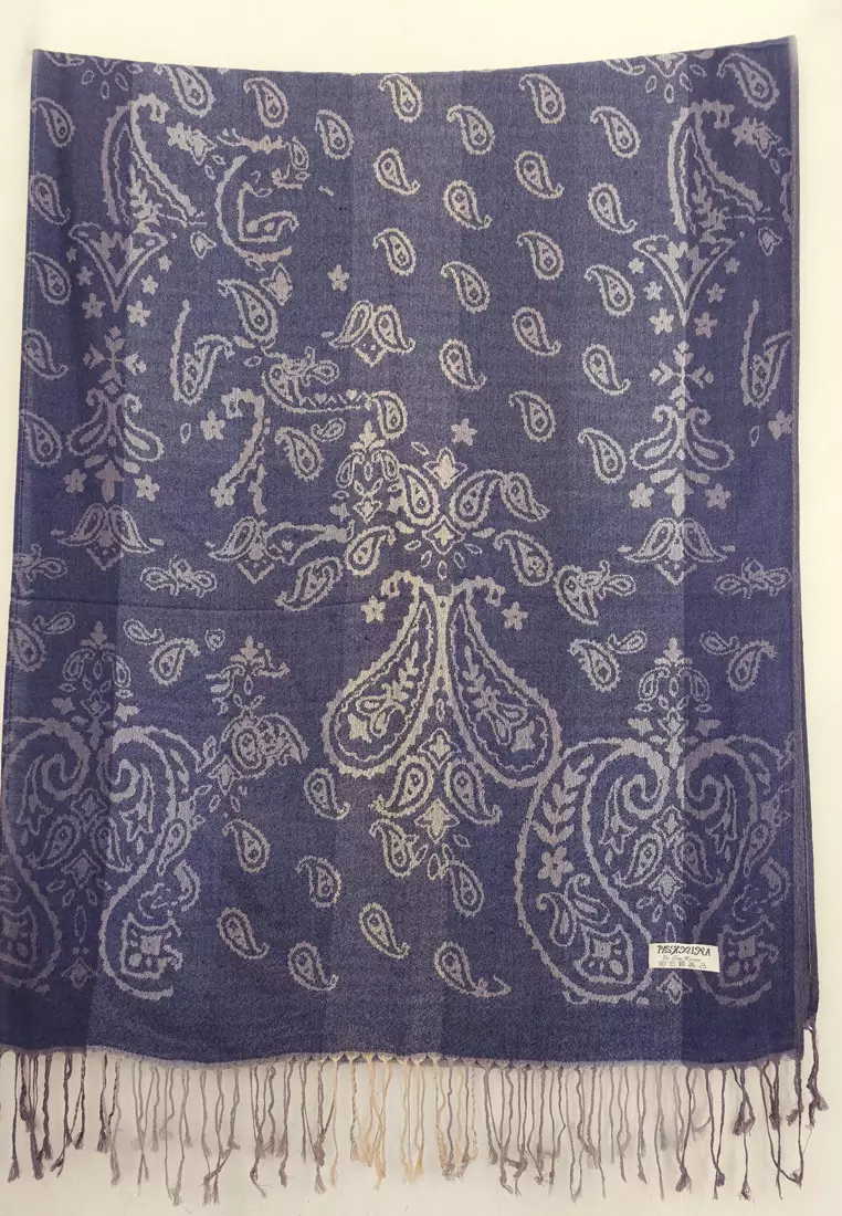 Aksesoris Wanita Reversible Viscose Gradient Paisley Pattern Pashmina Shawl Syal Gradasi Wanita Dusky Indigo