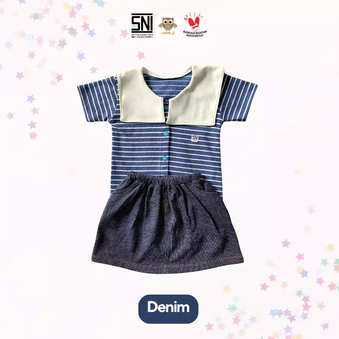 Little J - Oneset Rok Anak Perempuan Salur Lengan Pendek || Baju Anak Cewek Rib Stripe Lucu 1-5 Tahun SNI Tebal