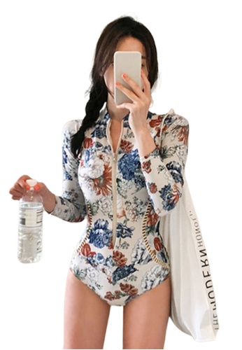 Sunnydaysweety multi Floral Long Sleeves Zip-Up One-Piece Swimsuit CA060713 A714BUS88D9719GS_1