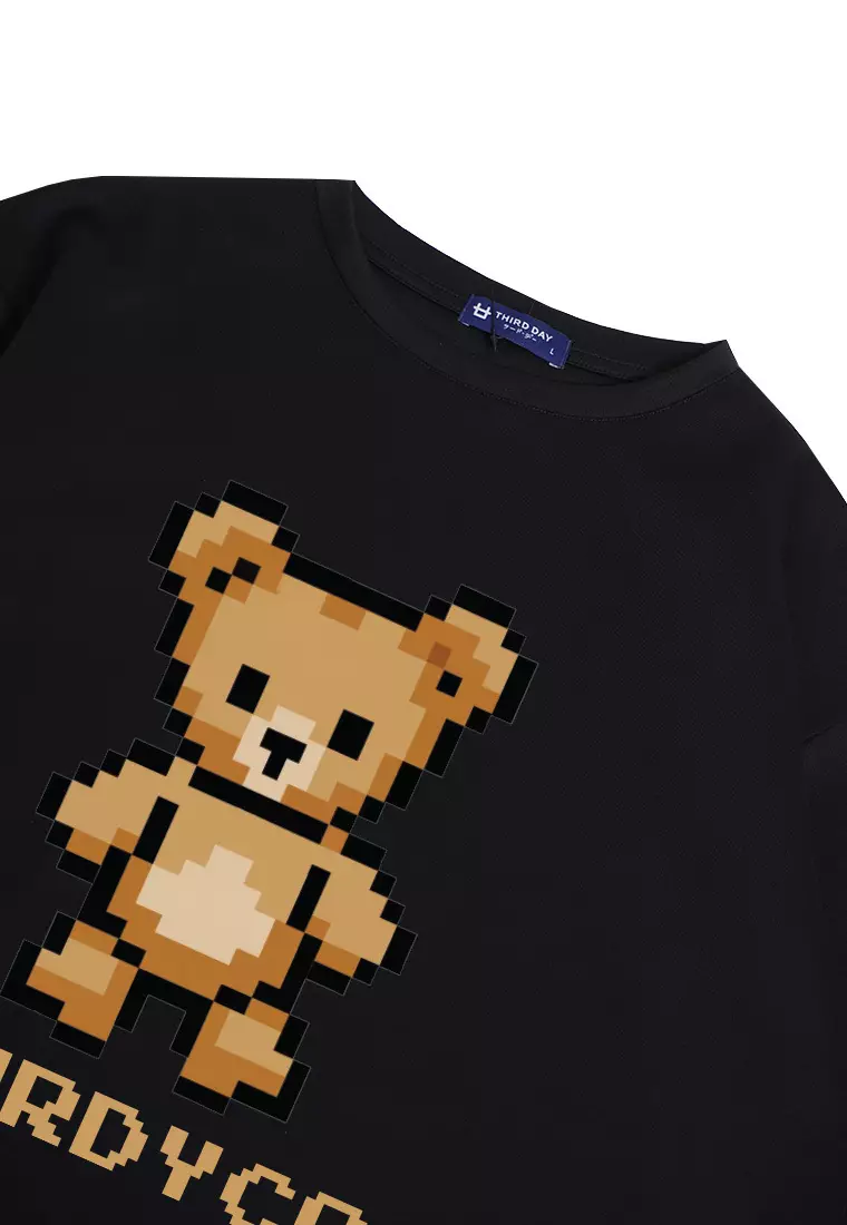 MTO81 kaos oversize beruang teddy bear rajut knit rajut effect bahan scuba distro pria cowok hitam