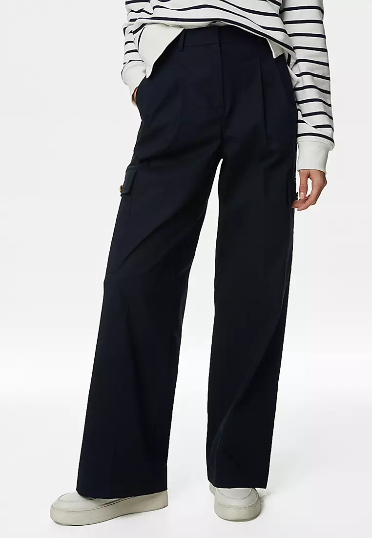 Cotton Rich Cargo High Waisted Trousers