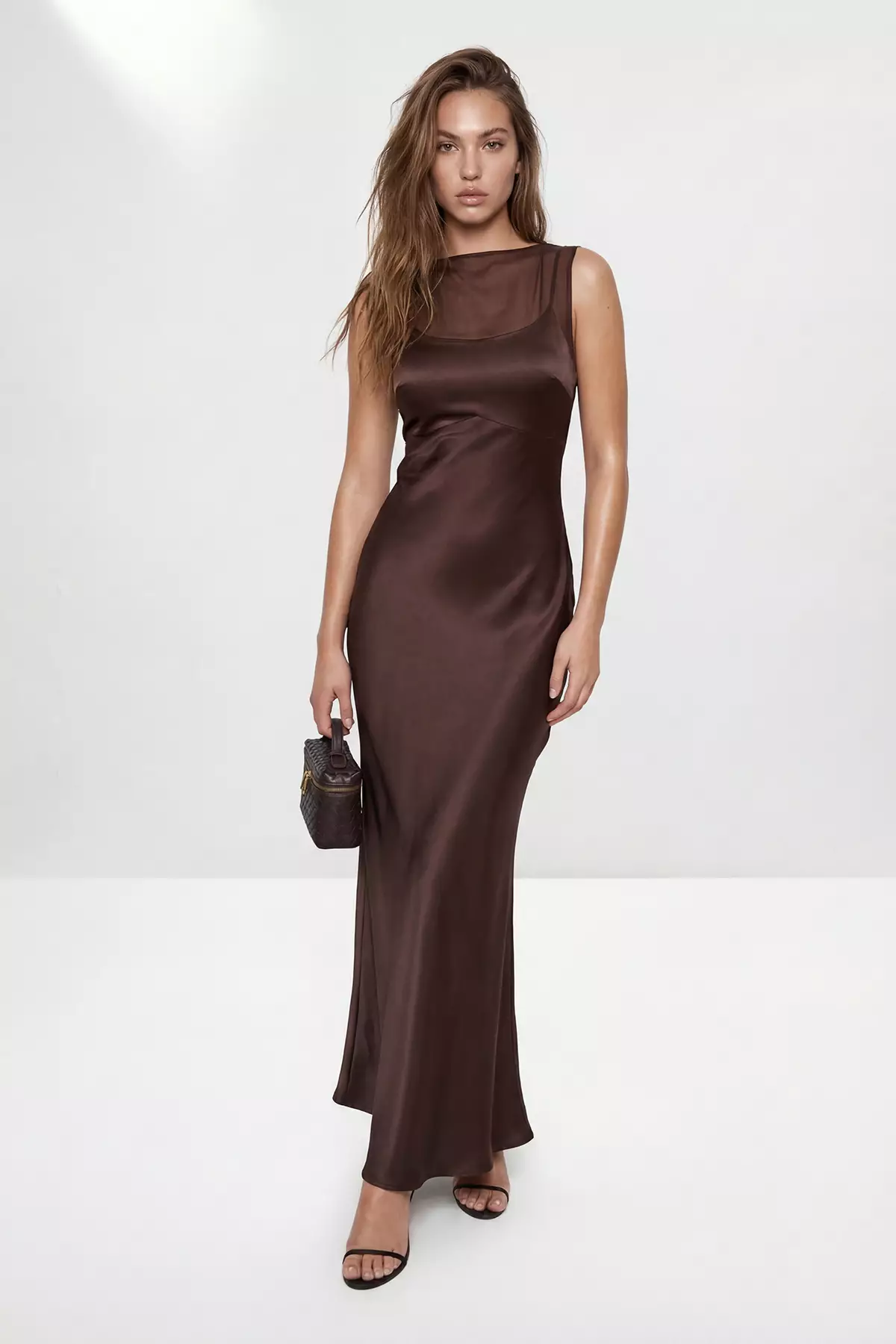 Brown Plain Satin Maxi Evening Dress & Graduation Gown Tprss26Ae168