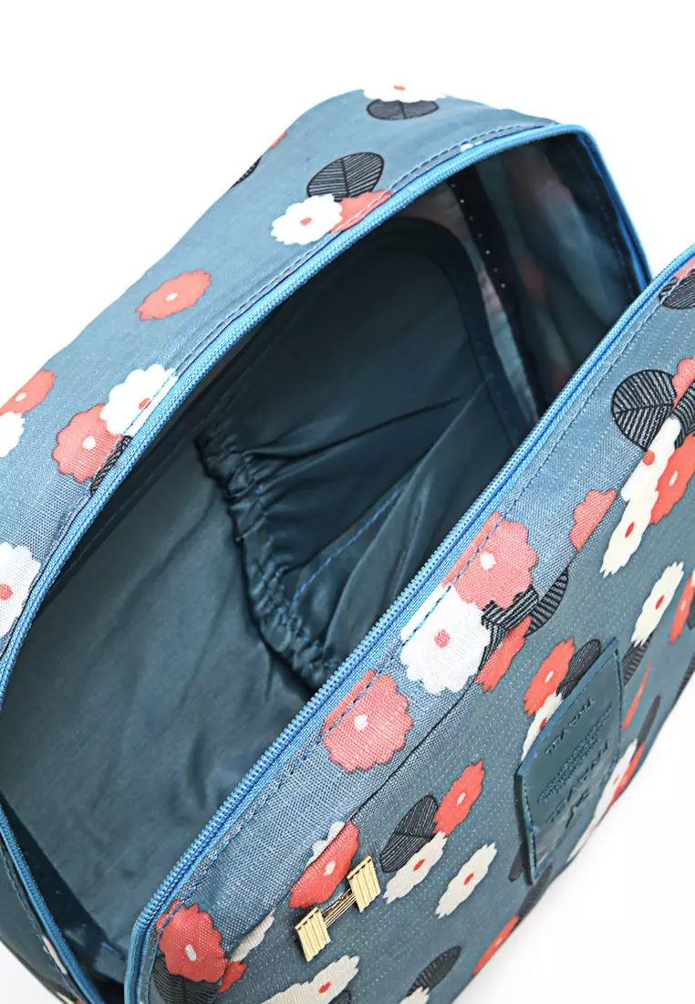 Bloos Tas Travel Bag in Bag Organizer untuk Kosmetik Sabun Many Pockets Anti Air Material Nylon ORIGINAL - Blue