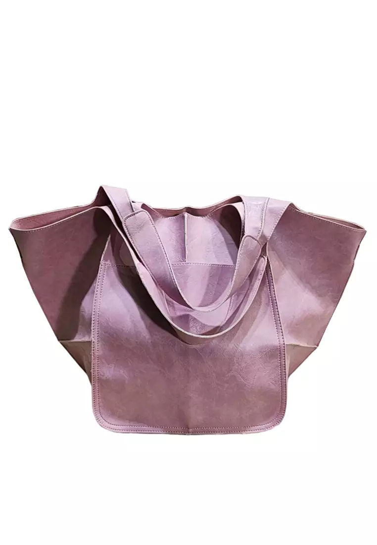 Purple leather deals tote bag