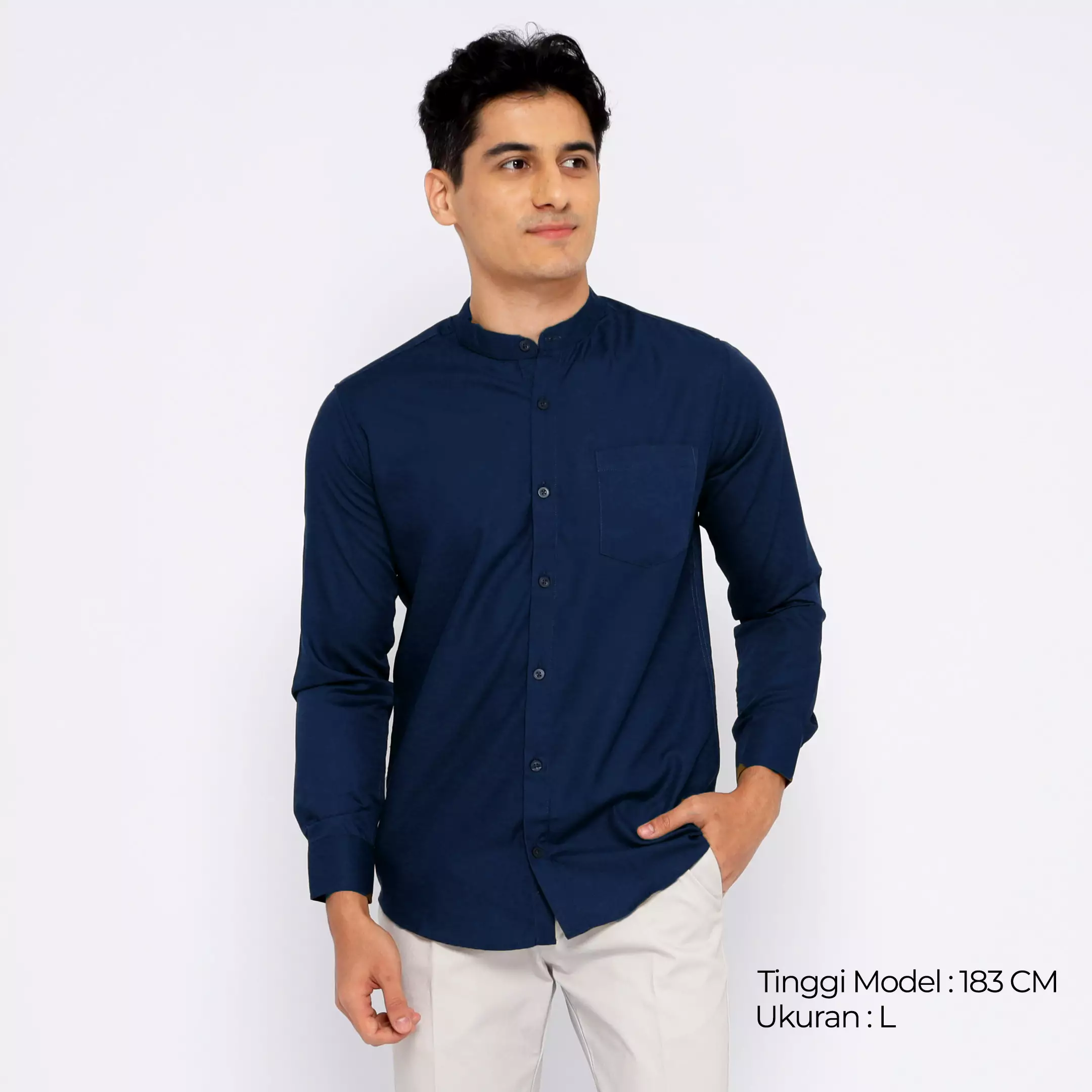 Casella Kemeja Pria Lengan Panjang Kerah Shanghai Polos Basic 7721 Navy