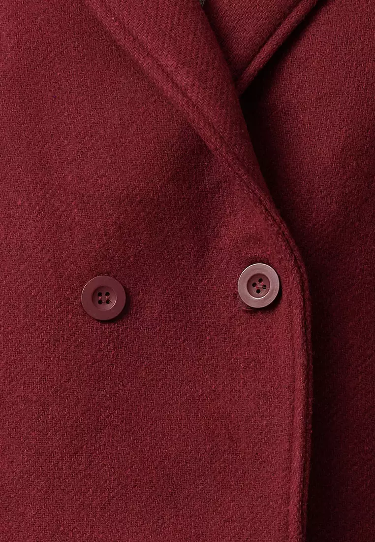 Claret Red Regular Woolen Short Jacket Coat Twoaw25Kb00047
