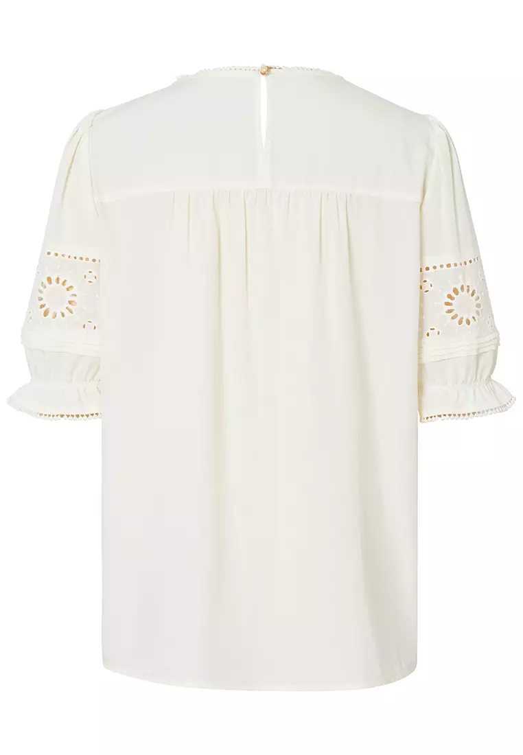 Puff Sleeve Casual Blouse with Embroidery