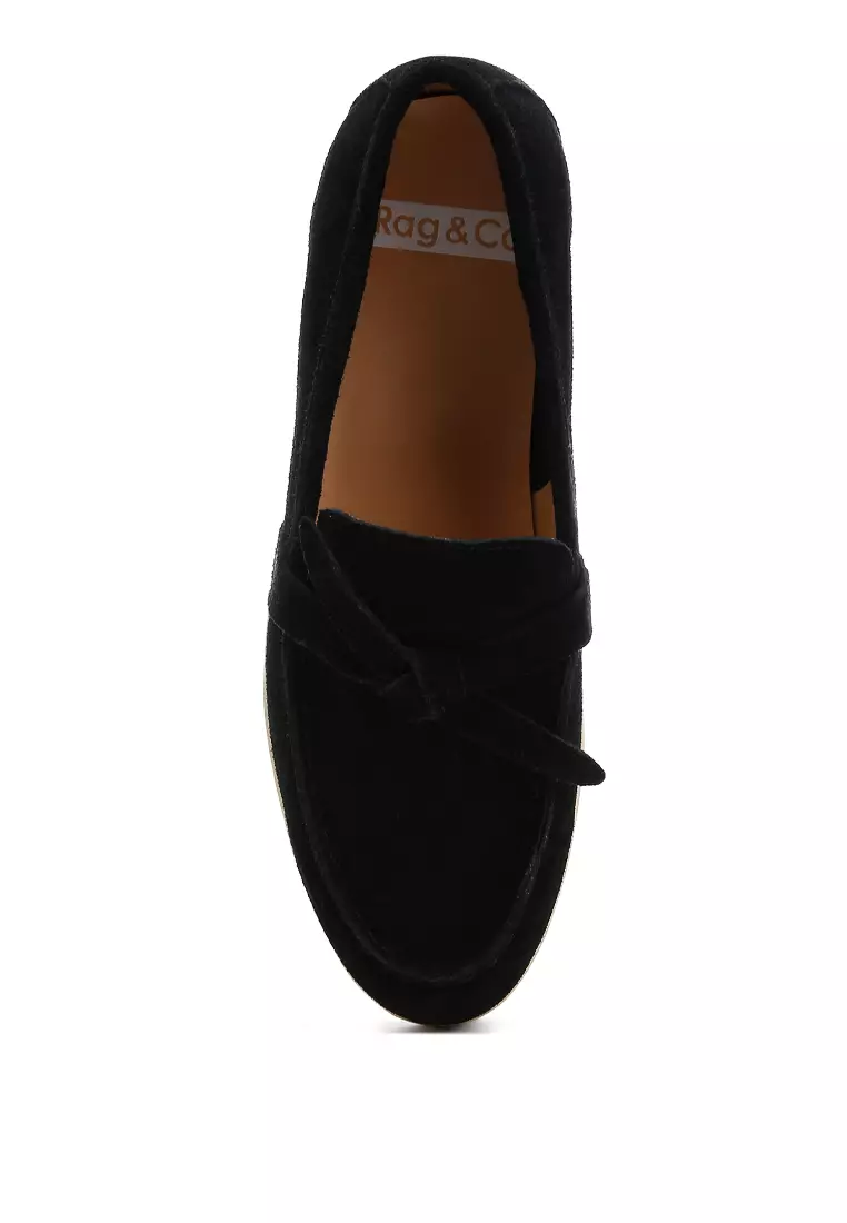 Black Suede Knot Detailed Loafers