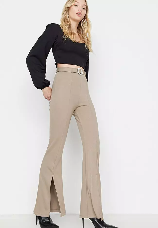 Trendyol Belted Slit Detail Knitted Trousers 2024