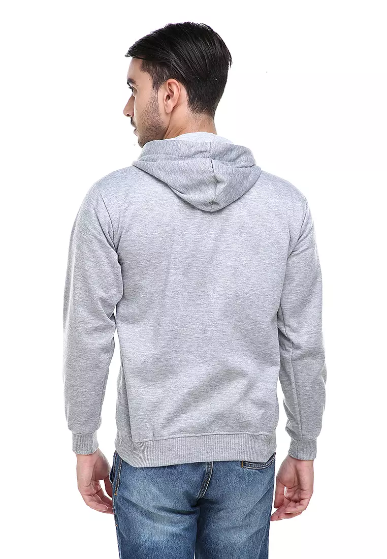 Clover Jaket Sweater Hoodie Polos Pria Casual Plain Jacket Material Fleece ORIGINAL - Gray