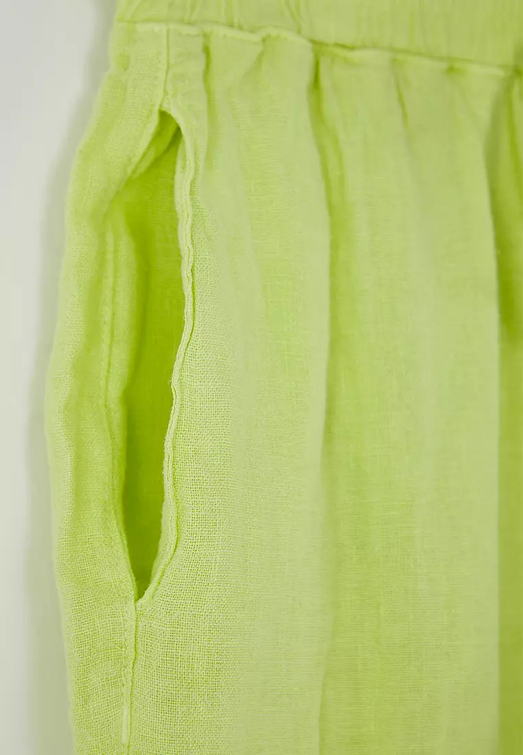 Light Green Elastic Waist High Waist Wide Leg Trousers