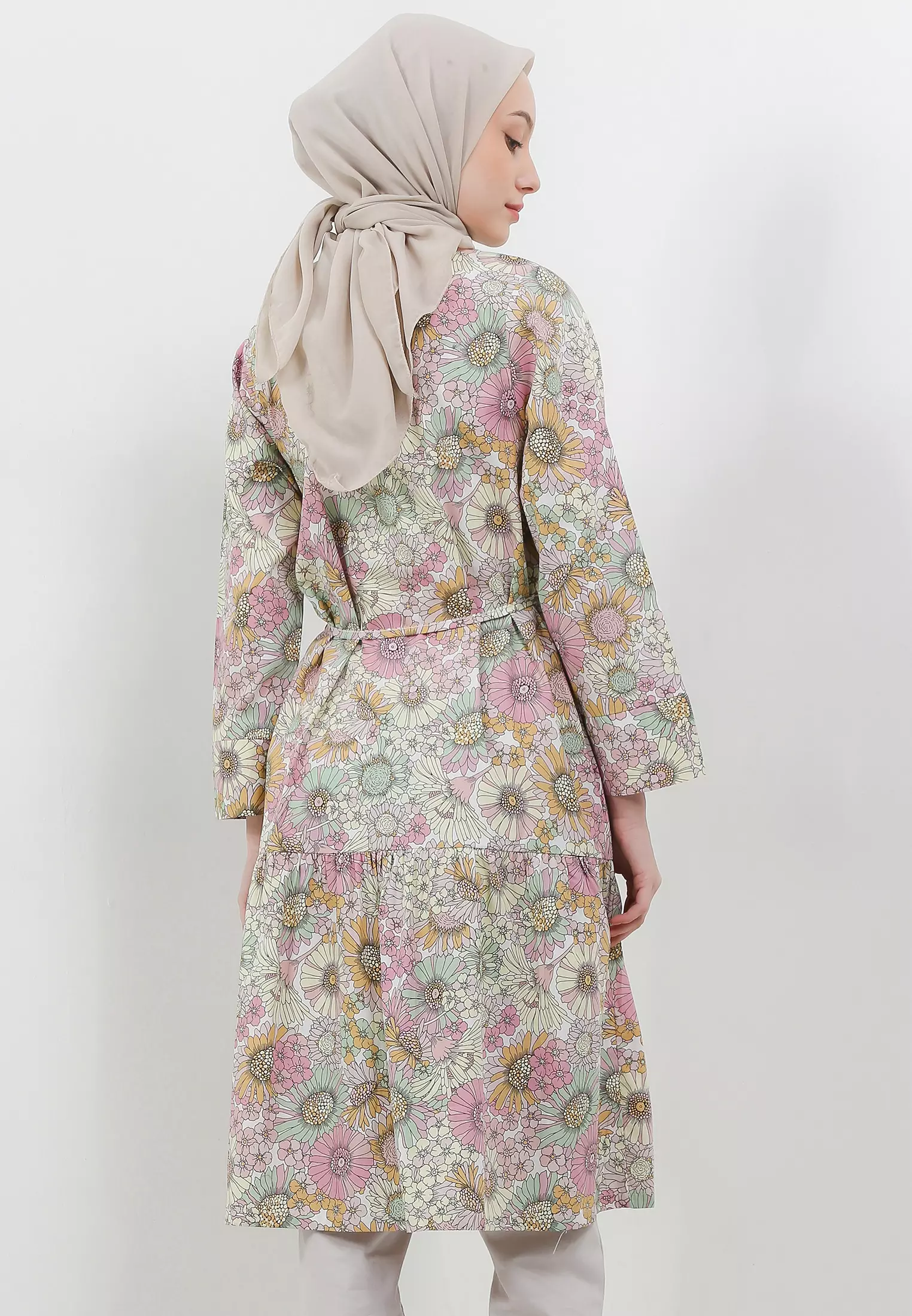 MFMW Minnie Midi Dress Pink Motif Bunga