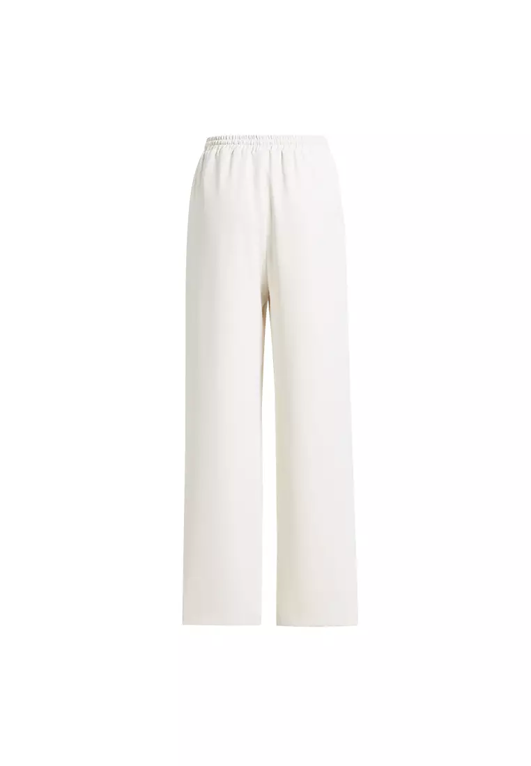Elastic High Waist Wide Leg Pants with Waist Tie