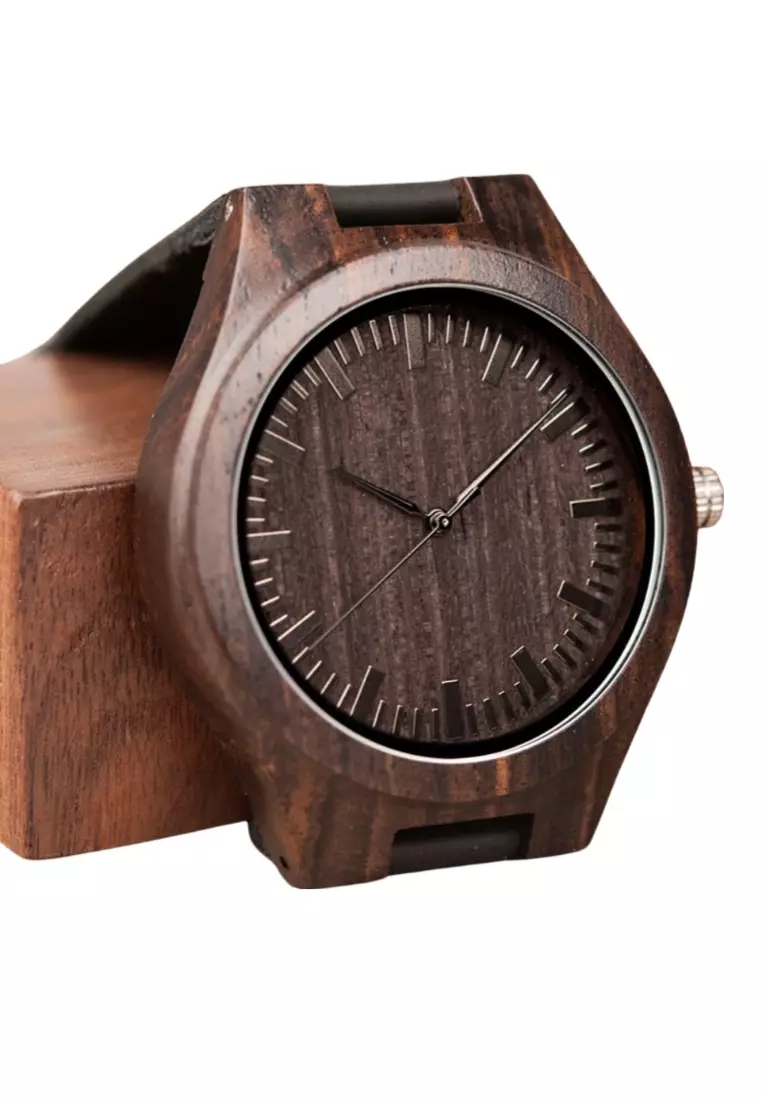 Ebony leather strap quartz watch