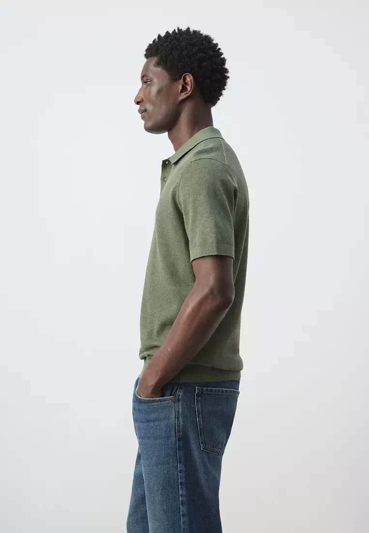 Fine Knit Polo Shirt With Microstructure