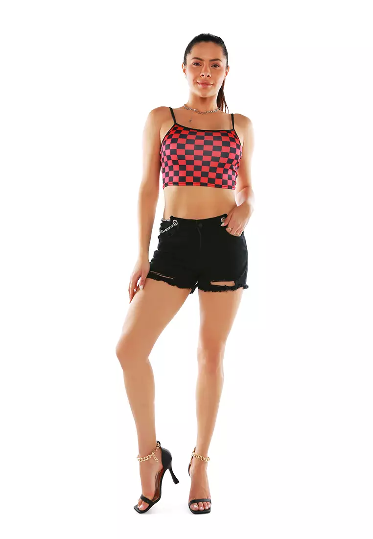 Black Distressed Denim Gothic Shorts