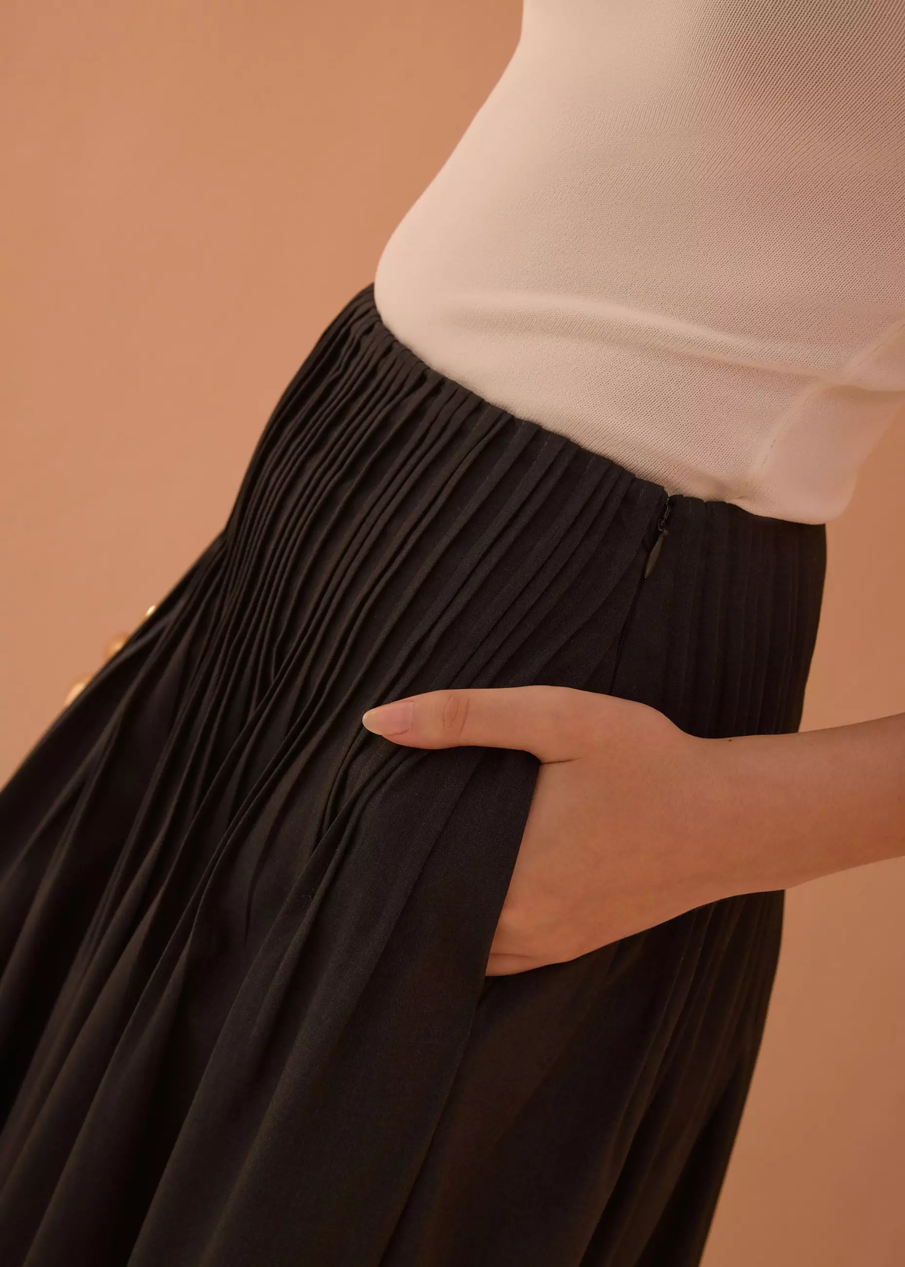 Rok Wanita - Kate High Waist Pintuck Flare Maxi Skirt