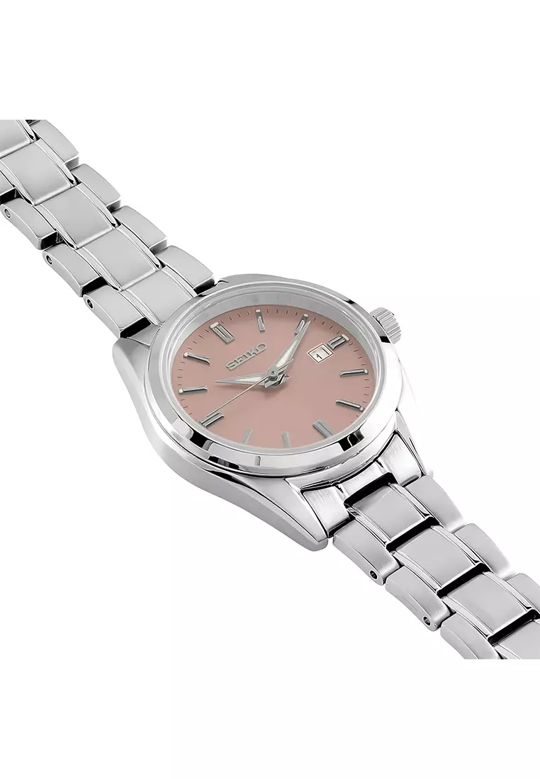 Seiko Quartz Classic Ladies Pink Dial Silver Stainless Steel Bracelet Women’s Watch - SUR529P1