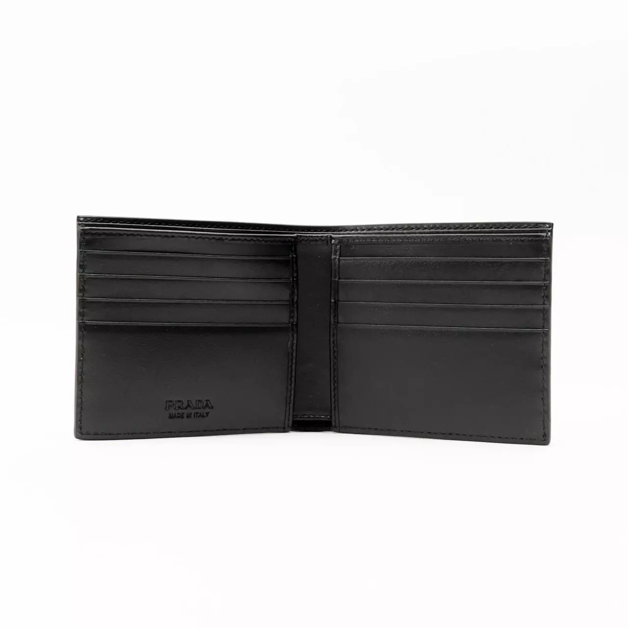 [5.5UPER DEALS] Triangle Logo Moire Calfskin Leather Wallet Black