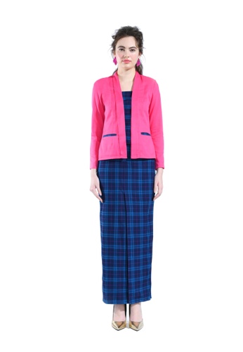 Alyssum Pink Tartan Kebaya Blazer from Hernani in Pink and Blue