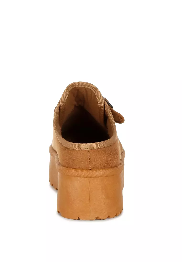 扣環帶厚底經典套穿鞋（棕褐色）