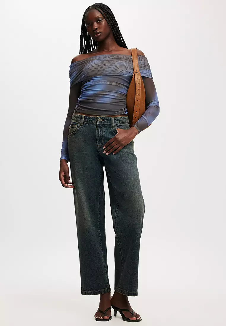 Ashley Off Shoulder Mesh Long Sleeves Top