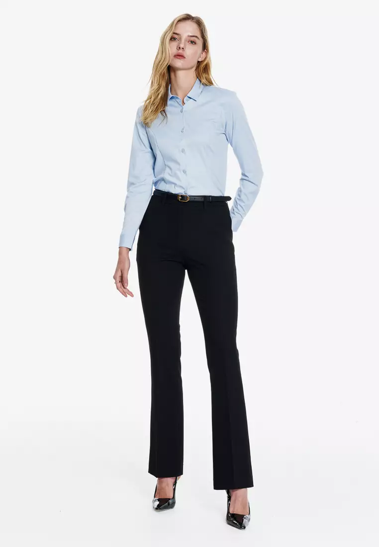 Light Blue Semi-Spread Collar Slim Fit Shirt