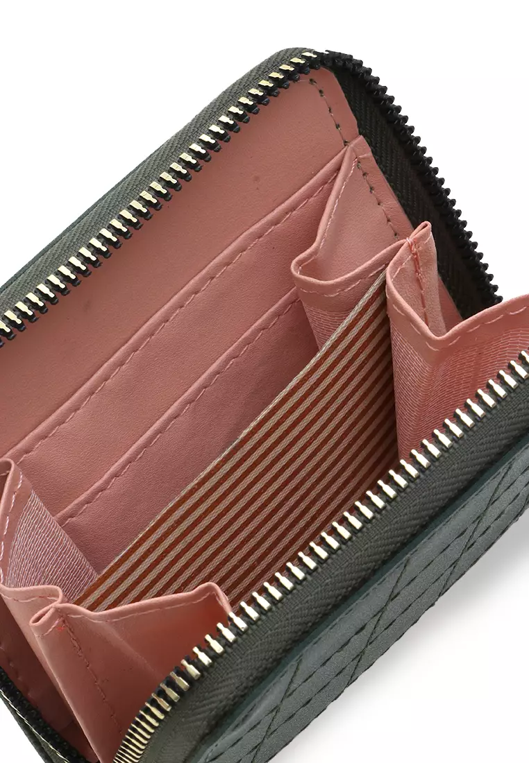 Dompet Zip Motif Kotak-Kotak Design Casual Small Wallet Premium Quality - Hijau