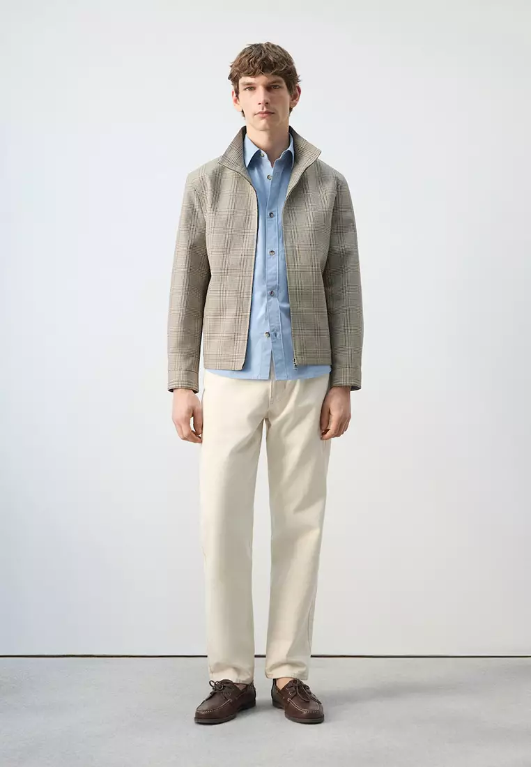 Prince Of Wales Check Jacket With Funnel Neck