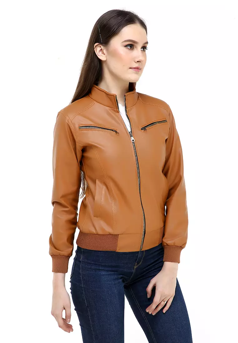 Hardwin Jaket Wanita Casual Longsleeve Jacket Outer Material Kulit Leather ORIGINAL