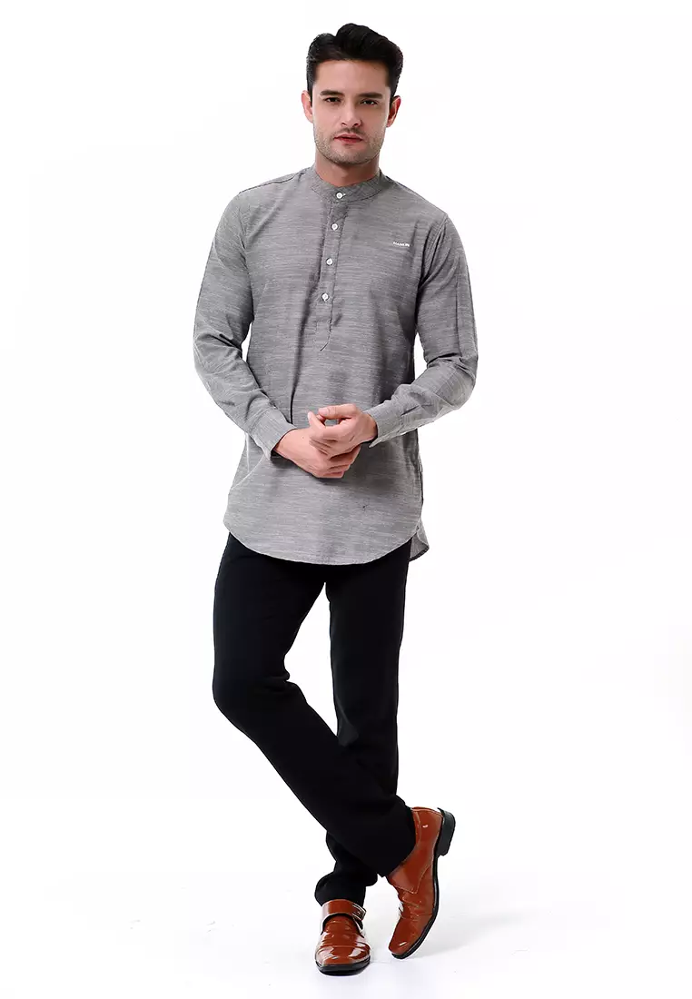 Leopold Atasan Pria Kemeja Polos Setengah Kancing Long Sleeve Simple Design Material Cotton ORIGINAL - Soft Gray