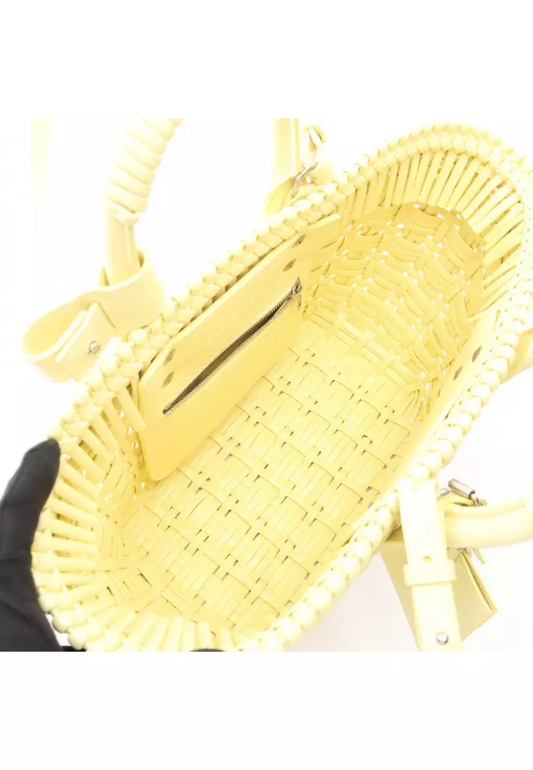Pre-Loved BALENCIAGA BISTRO XS bistro basket bag 2WAY Handbag tote bag enamel Light yellow