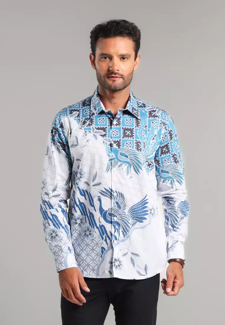 MOC - Kemeja Batik Pria Lengan Panjang Drupada - White