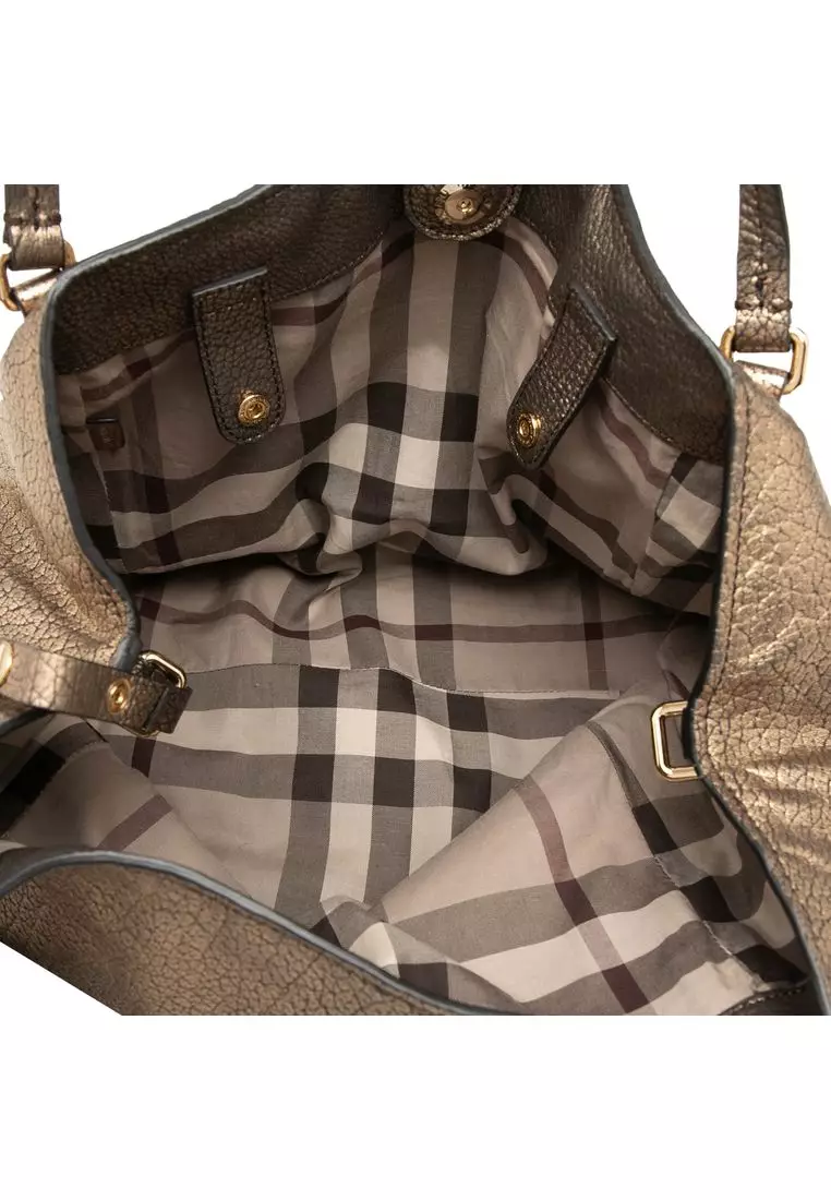 Pre-Loved Burberry Small Metallic Grained Calfskin Saddle Stitch Canterbury Tassel Tote