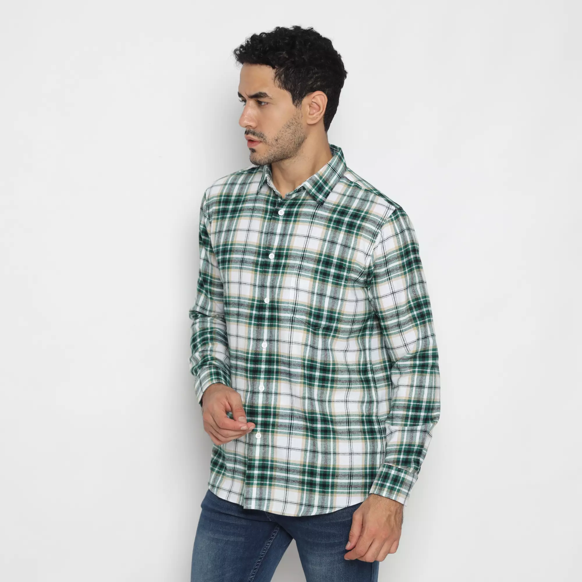 Platini Kemeja Flanel Pria Lengan Panjang Katun Green 76499.42