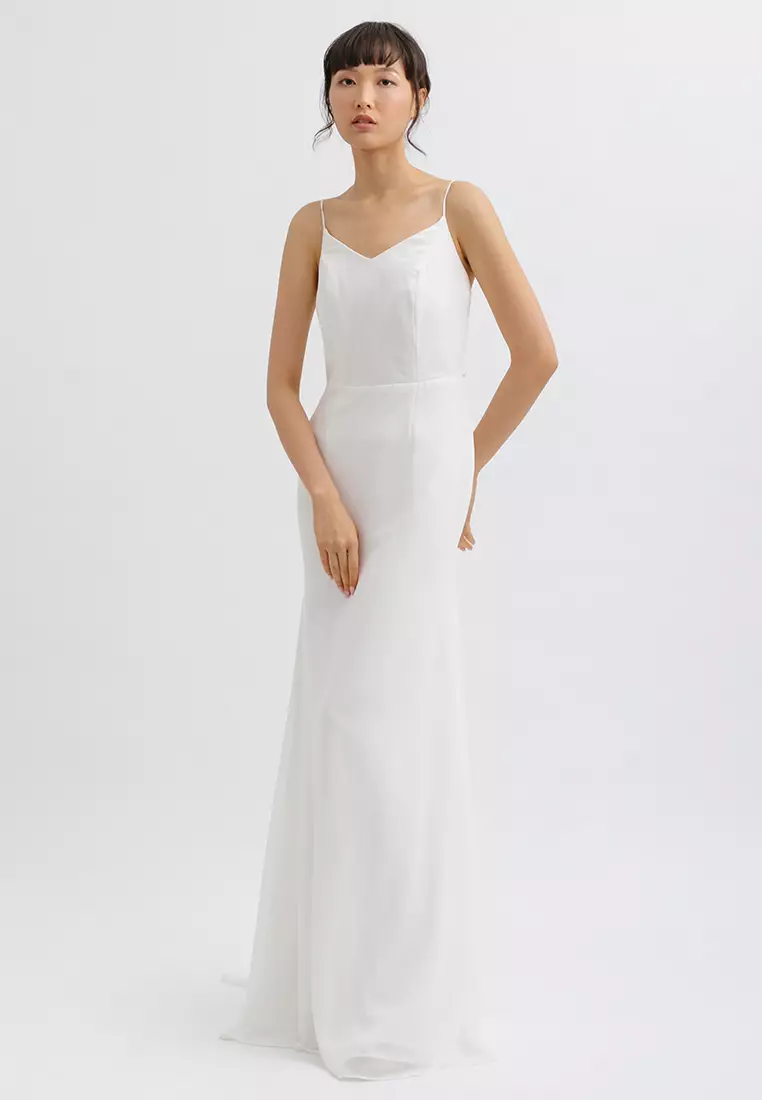 V Neck Backless Tied Maxi Dress in White