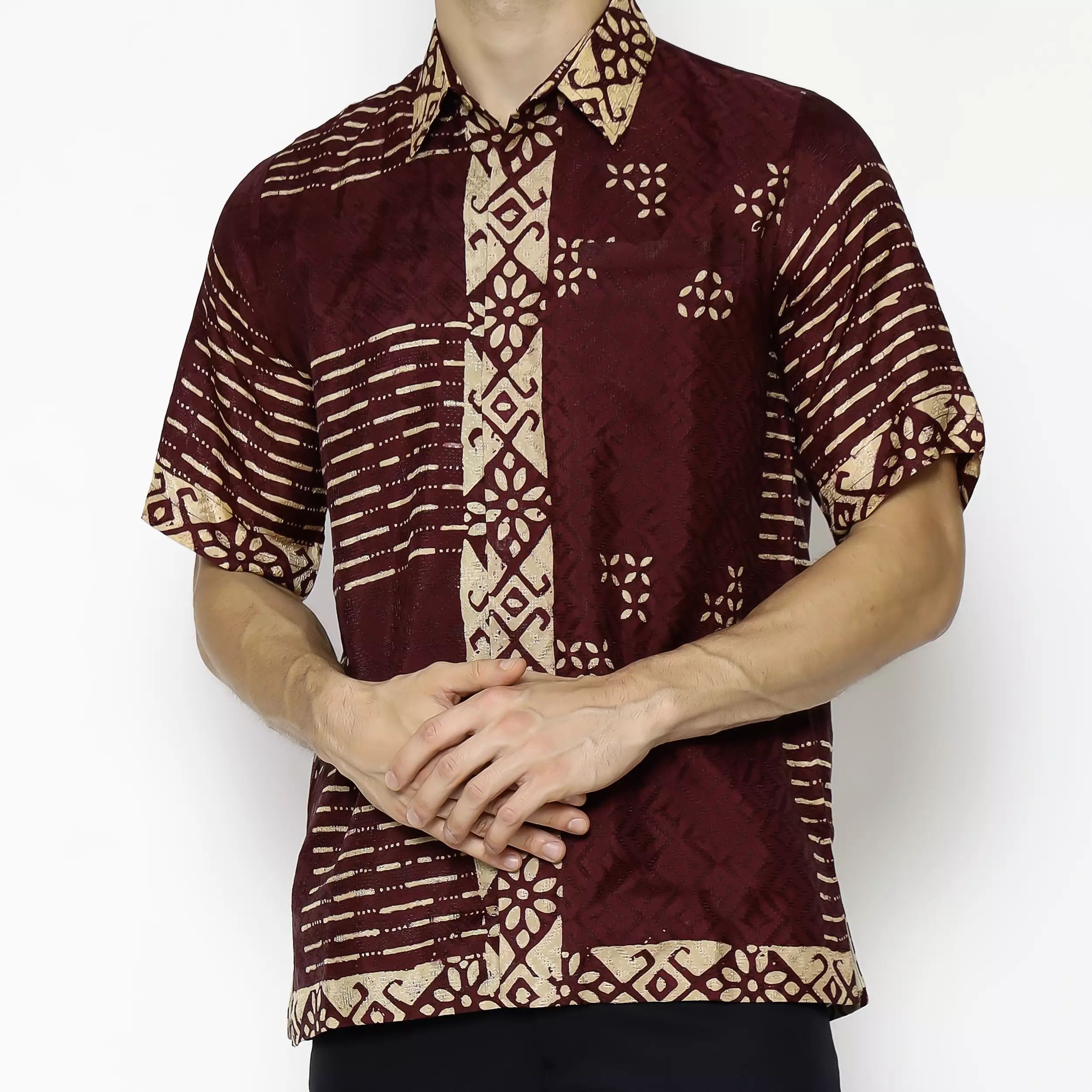 Rinjanie Batik - Kemeja Pria Lengan Pendek - Maroon - Kemeja Pria Batik - Batik Modern 