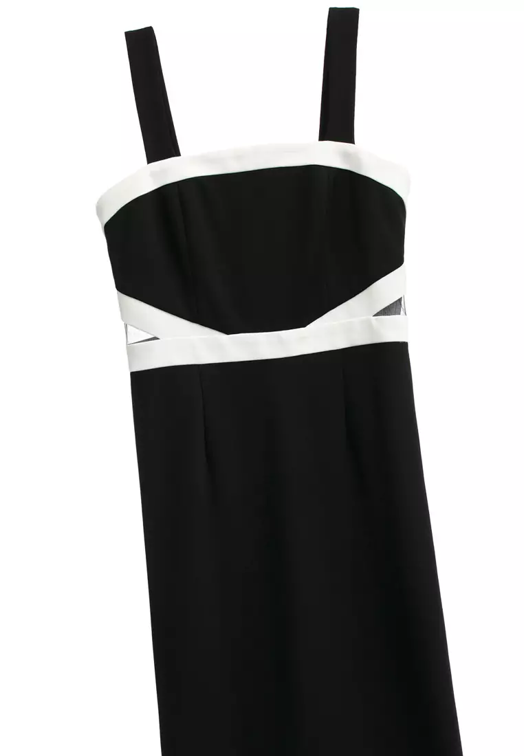 Midi Black Dress With Contrast White Trim