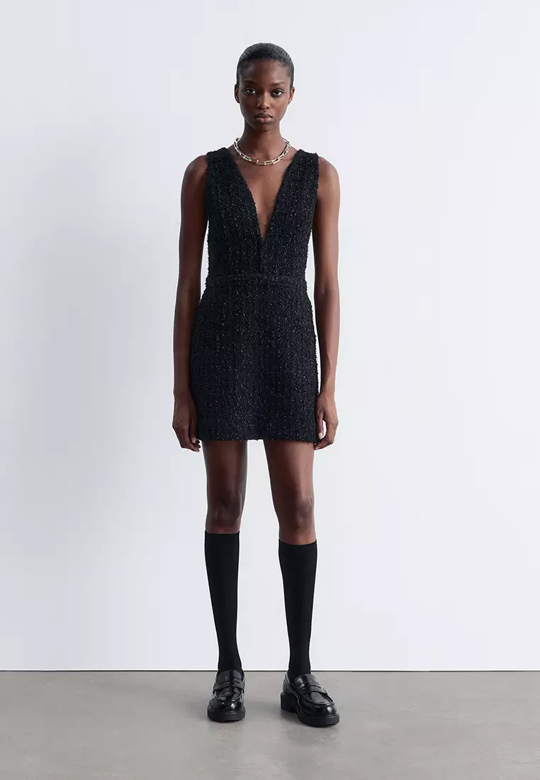 Textured V-Neck Mini Dress