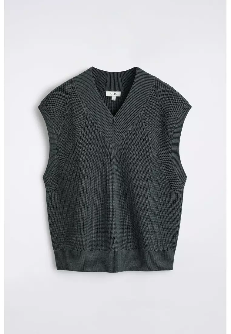 RIBBED WOOL V-NECK VEST