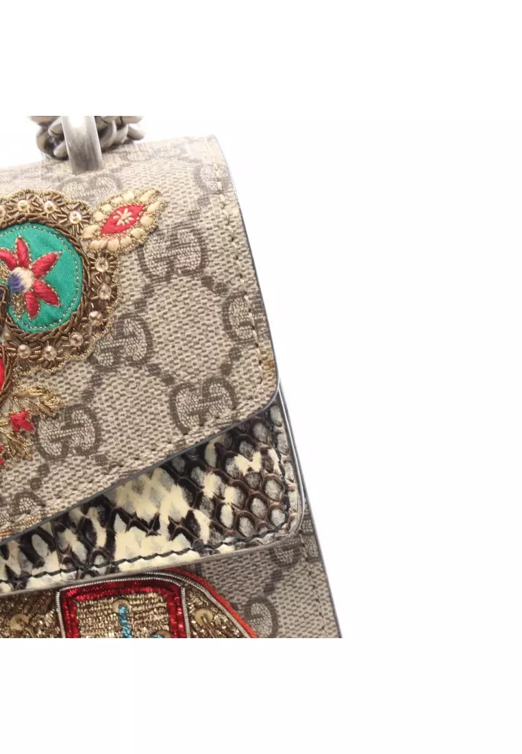 Pre-Loved Gucci Dionysus GG Supreme chain shoulder bag embroidery PVC Python Snake Skin beige multicolor