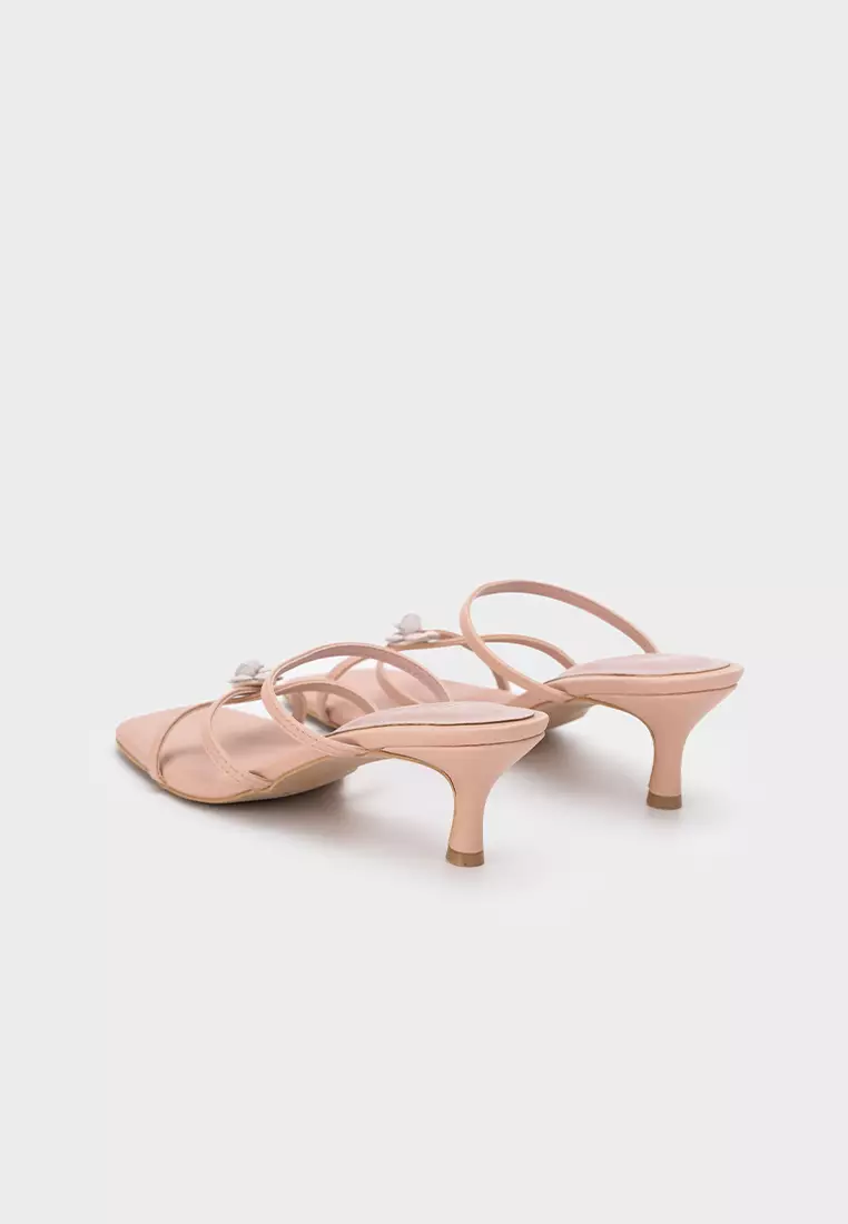 FLORAL DETAIL STRAPPY SQUARE TOE MID HEEL SLIDE