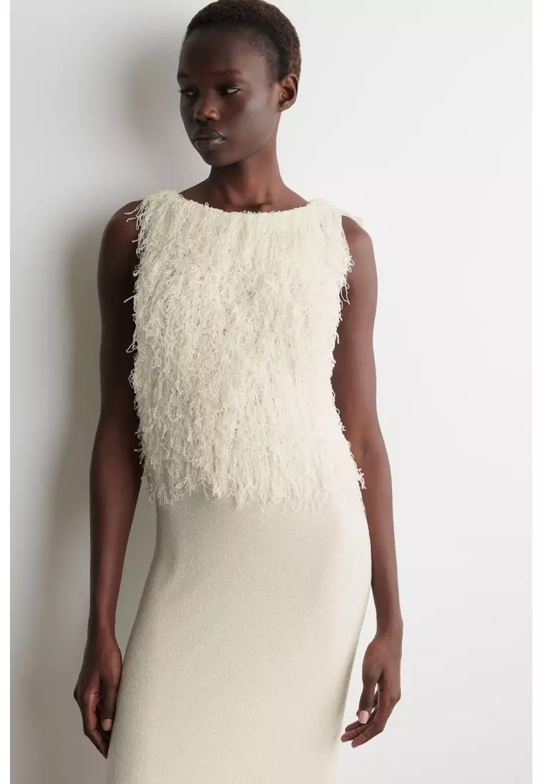 FRINGED KNITTED COLUMN DRESS