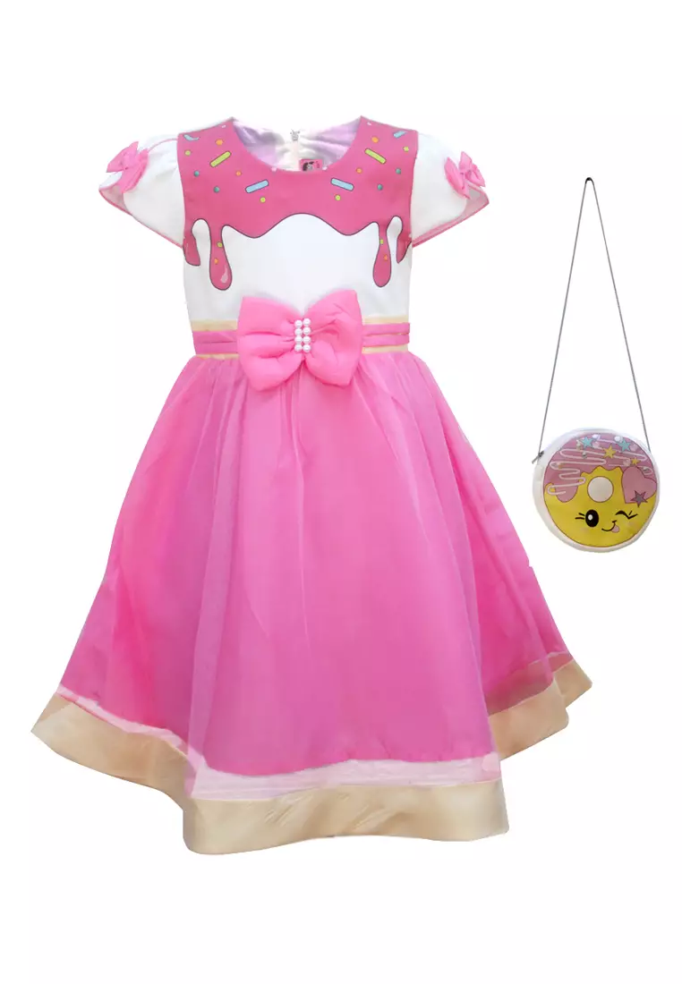 Two Mix Baju Anak Anak Perempuan Cantik Bonus Gratis Tas Anak Cantik Bahan Kaos + Satin 4181